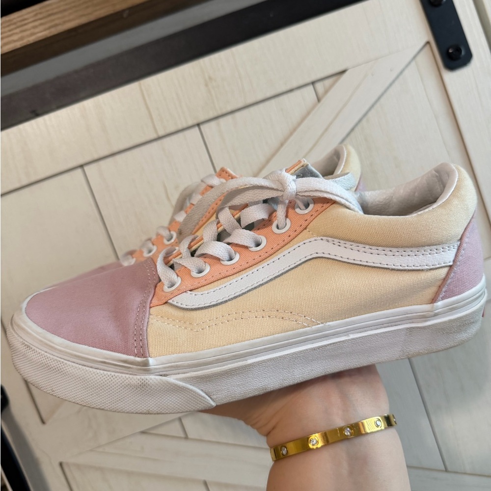 Vans Women's Pastel Pink and Cream Sneakers